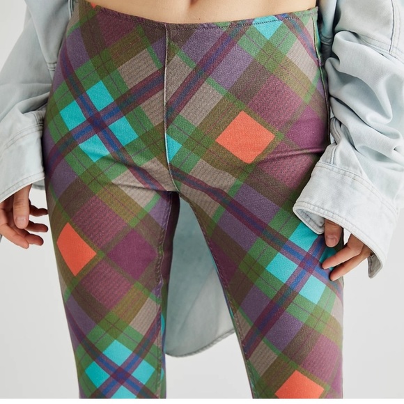 NWOT Free People Penny Pull On Plaid Tartan Flares Jeans Z571 - Picture 3 of 6